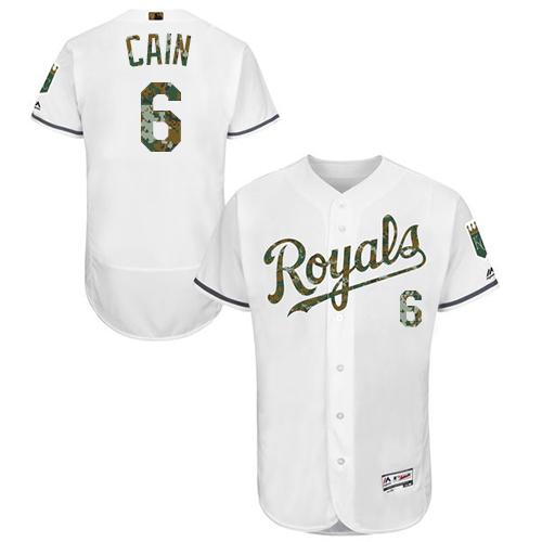 Royals #6 Lorenzo Cain White Flexbase Authentic Collection Memorial Day Stitched MLB Jersey